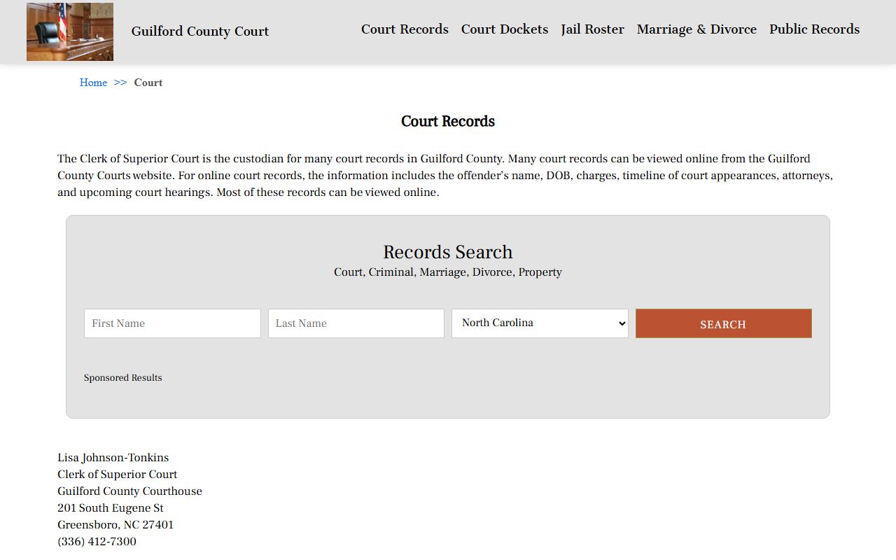 Guilford County court records information page for divorce decree searches