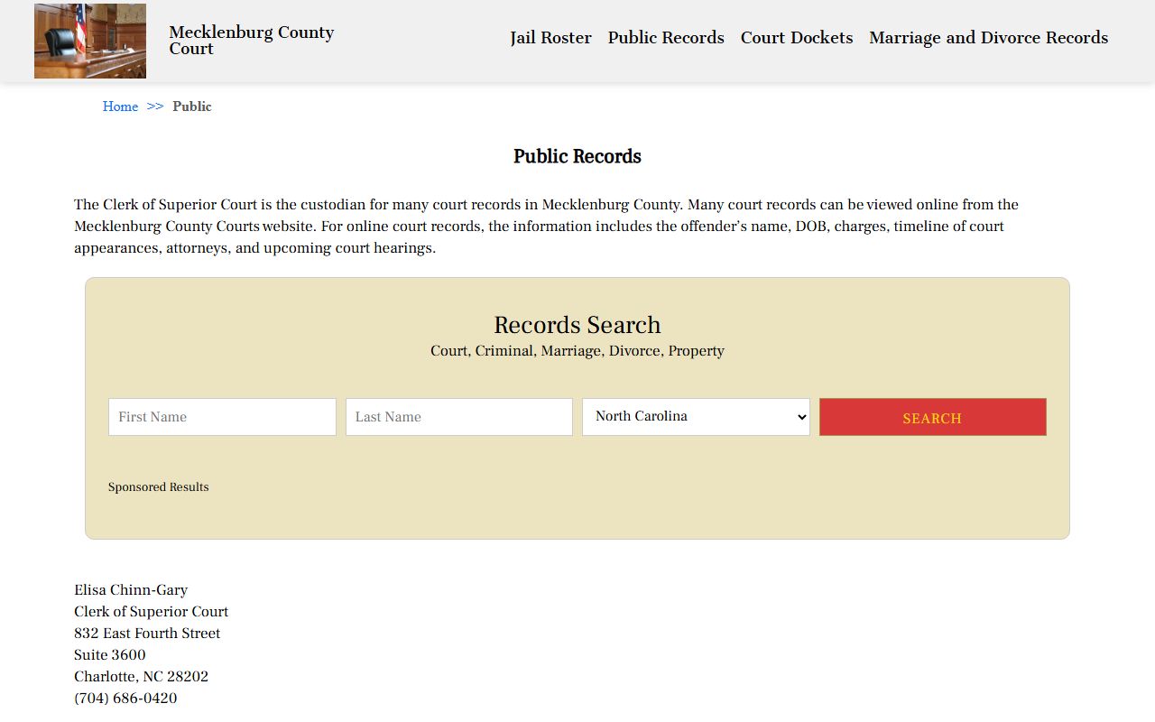 Mecklenburg County public records portal for divorce decree searches in Charlotte