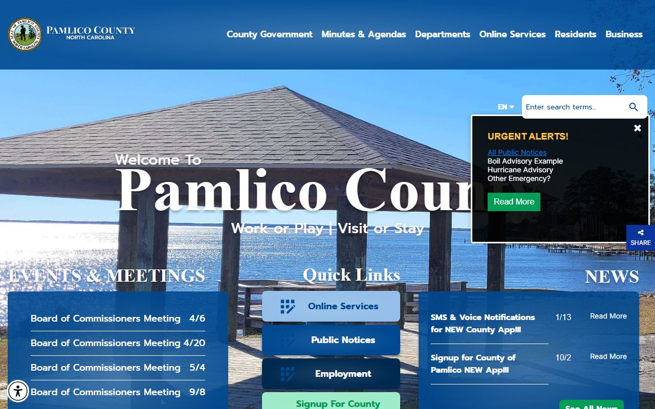 Pamlico County government website for divorce decree records in Bayboro
