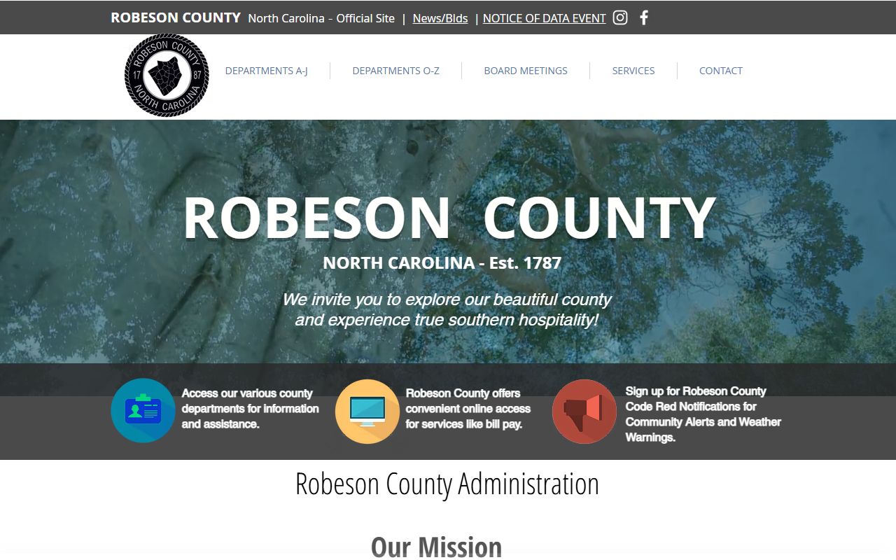 Robeson County government website for divorce decree record information